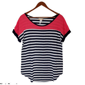 Lavish: Top short sleeve, Navy Blue and White Stripes - Size M